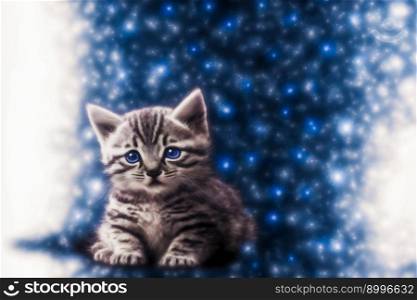 Kitten, Christmas and New Year.  Image created with Generative AI technology