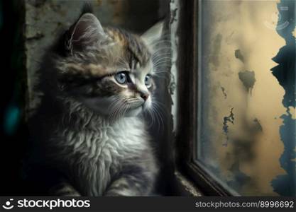Kitten look in the window.  Image created with Generative AI technology