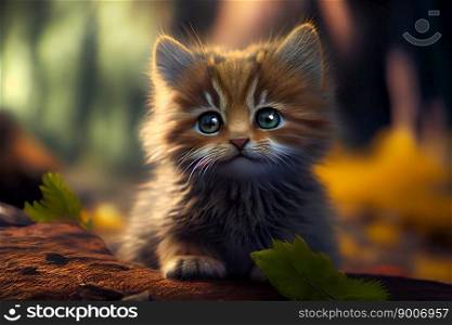 Kitten over natural background.  Generative AI

