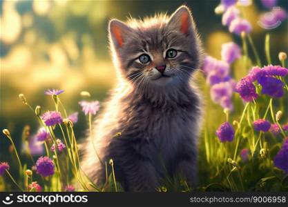 Kitten over natural background.  Generative AI 