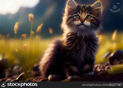 Kitten over natural background.  Generative AI
