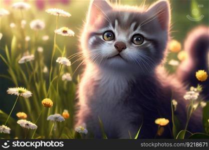 Kitten over natural background.  Generative AI 