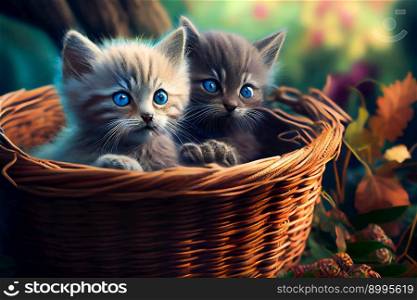 Kittens In A Basket.  Generative AI
