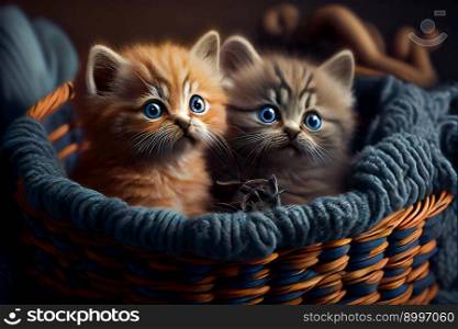 Kittens In A Basket.  Generative AI
