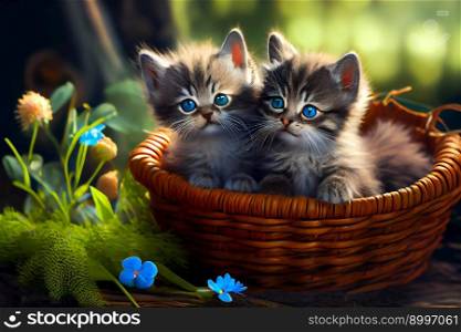 Kittens In A Basket.  Generative AI 