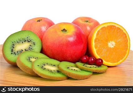Kiwi, apples, orange and cranberry isolated on white background