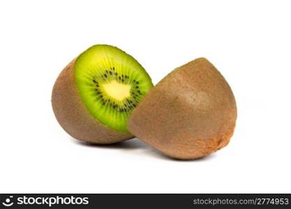 Kiwi cut in half and isolated on a white background