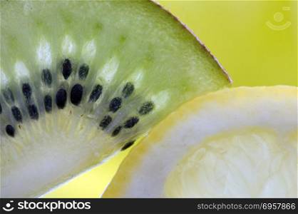 Kiwi Fruit and Lemon Slice close up macro