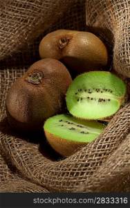 kiwi fruit on the burlap textile still life