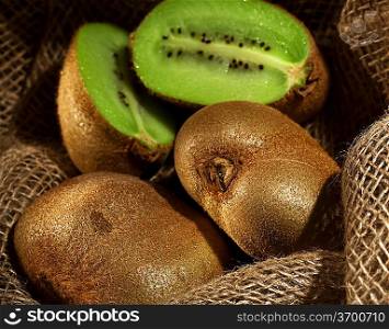 kiwi fruit on the burlap textile still life