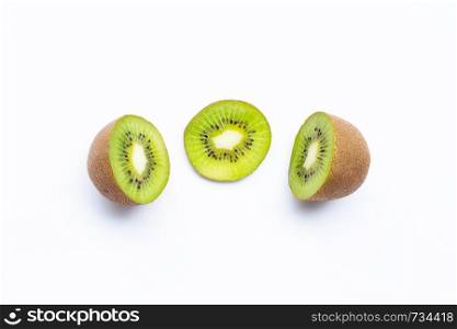 Kiwi fruit on white background. Top view