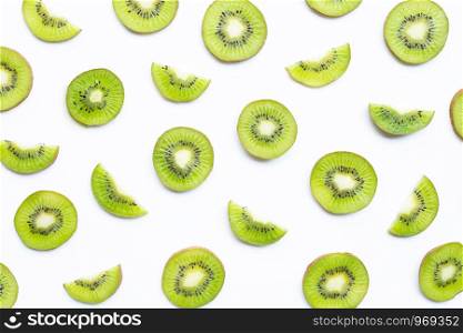 Kiwi fruit slices isolated on white background.