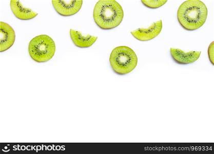 Kiwi fruit slices isolated on white background. Copy space