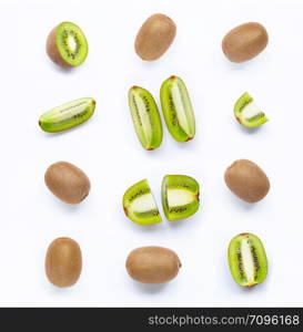 Kiwi fruit with slices isolated on white background.