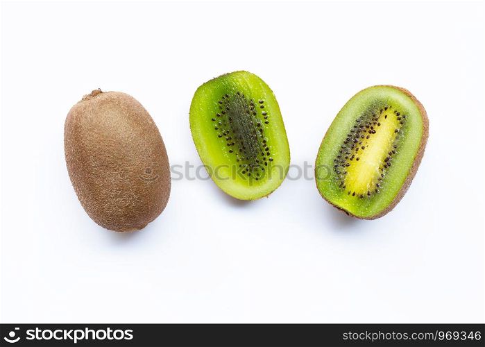 Kiwi fruit with slices isolated on white background.