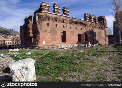 Kizil Avlu old ruined basilica in Bergama, Turkey