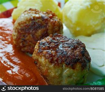 Kjottkaker Swedish meatballs. traditional dish of the Finnish and Swedish cuisine