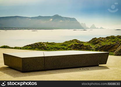 Kleivodden rest stop area viewpoint. Arctic scenis ocean view. Attractions along Andoya island Vesteralen Norway.. Seascape from Kleivodden rest area, Andoya Norway