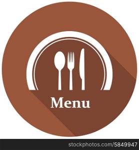 Knife, Fork and Spoon Icons set in flat style with long shadows