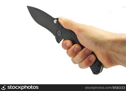 Knife in hand. Isolated object.