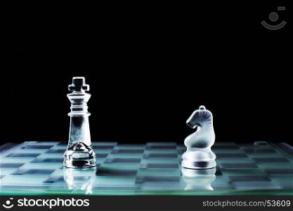 Knight and knight face to face or confrontation of chess game board