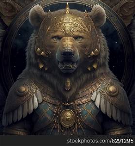 Knight Bear Portrait with Armor and Sword. Knight Bear Portrait with Armor and Sword AI Generated