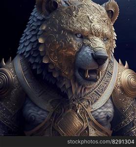 Knight Bear Portrait with Armor and Sword. Knight Bear Portrait with Armor and Sword AI Generated