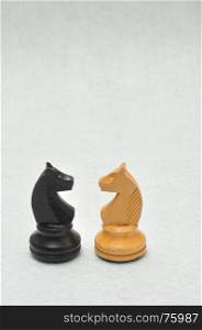 Knight chess pieces in white and black