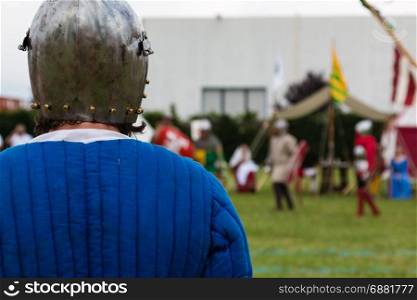 Knight in Battle with Silver Helmets and Shield: Medieval Event Reconstruction