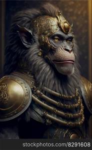Knight Monkey Portrait with Armor and Sword. Knight Monkey Portrait with Armor and Sword AI Generated