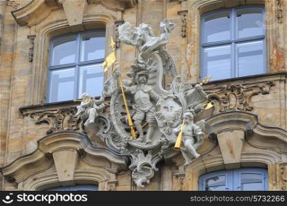 Knight with spear and angels with trumpets statues in Bamberg, Germany&#xA;