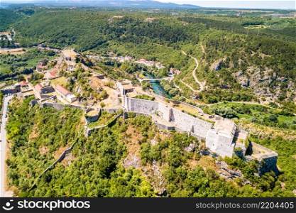 Knin fortress on the rock aerial view, second largest fortress in Croatia