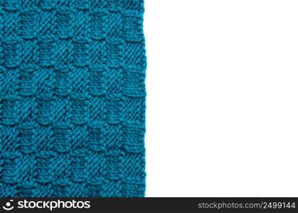 knitted blue fabric on white background
