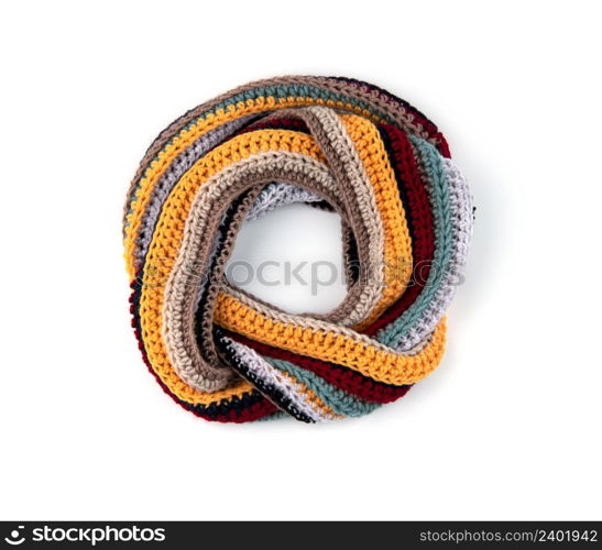 Knitted scarf on a white background.