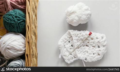 knitting needles wool basket
