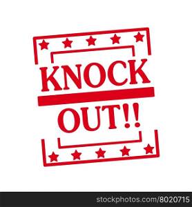 KNOCK OUT red stamp text on squares on white background