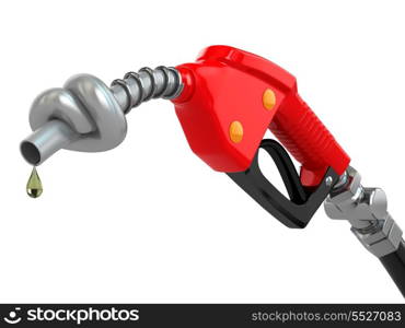 Knotted gas pump nozzle on white isolated background. 3d