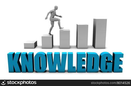 Knowledge 3D Concept in Blue with Bar Chart Graph. Knowledge