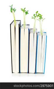 Knowledge concept with books and seedlings