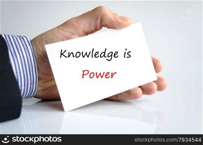 Knowledge is power note in bussines man hand&#xA;