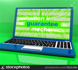 Knowledge Word On Laptop Showing Wisdom And Learning. Guarantee Laptop Meaning Secure Guaranteed Or Assured