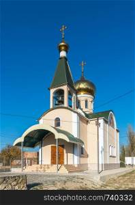 Koblevo, Ukraine - 10.11. 2019. Small Orthodox church at the Black Sea resort in the village of Koblevo, Ukraine. Orthodox church in Koblevo village, Ukraine