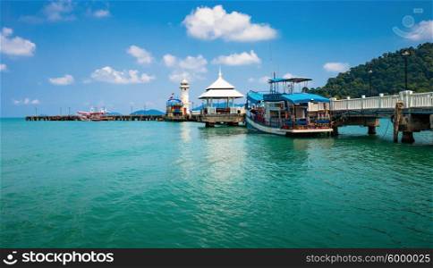 KOH CHANG, THAILAND - APRIL 2, 2015: Lighthouse on a Bang Bao pier on Koh Chang Island in Thailand