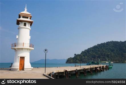 KOH CHANG, THAILAND - MART 26, 2015: Lighthouse on a Bang Bao pier on Koh Chang Island in Thailand