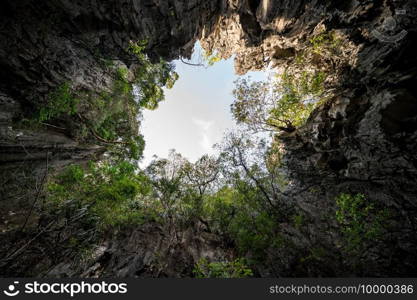 Koh Hong at Phang Nga bay, limestone island completely surrounded by cliff wall look like a huge hall.