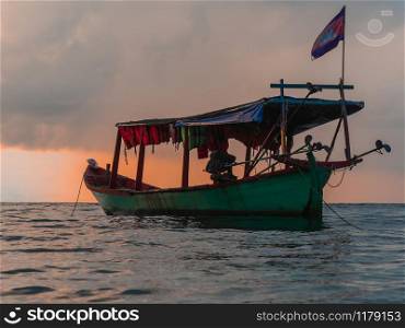 Koh Rong Colors at sunset. Koh Rong Island, Cambodia at Sunrise. strong vibrant Colors, Boats and Ocean