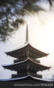 Kokubunji Temple with snow fall, Takayama, Japan