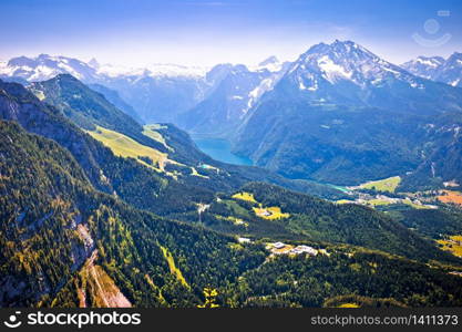 Konigssee lake and Berchtesgadener Land Alps peaks view from Kehlstein, Bavaria region of Germany