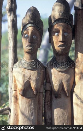 Konso Wakas stand in remembrance of the tribe&acute;s dead, in Ethiopia, Africa