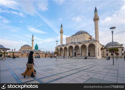 Konya, Turkey - October 12, 2018: Selimiye Mosque and Mevlana Museum in Konya, Turkey.